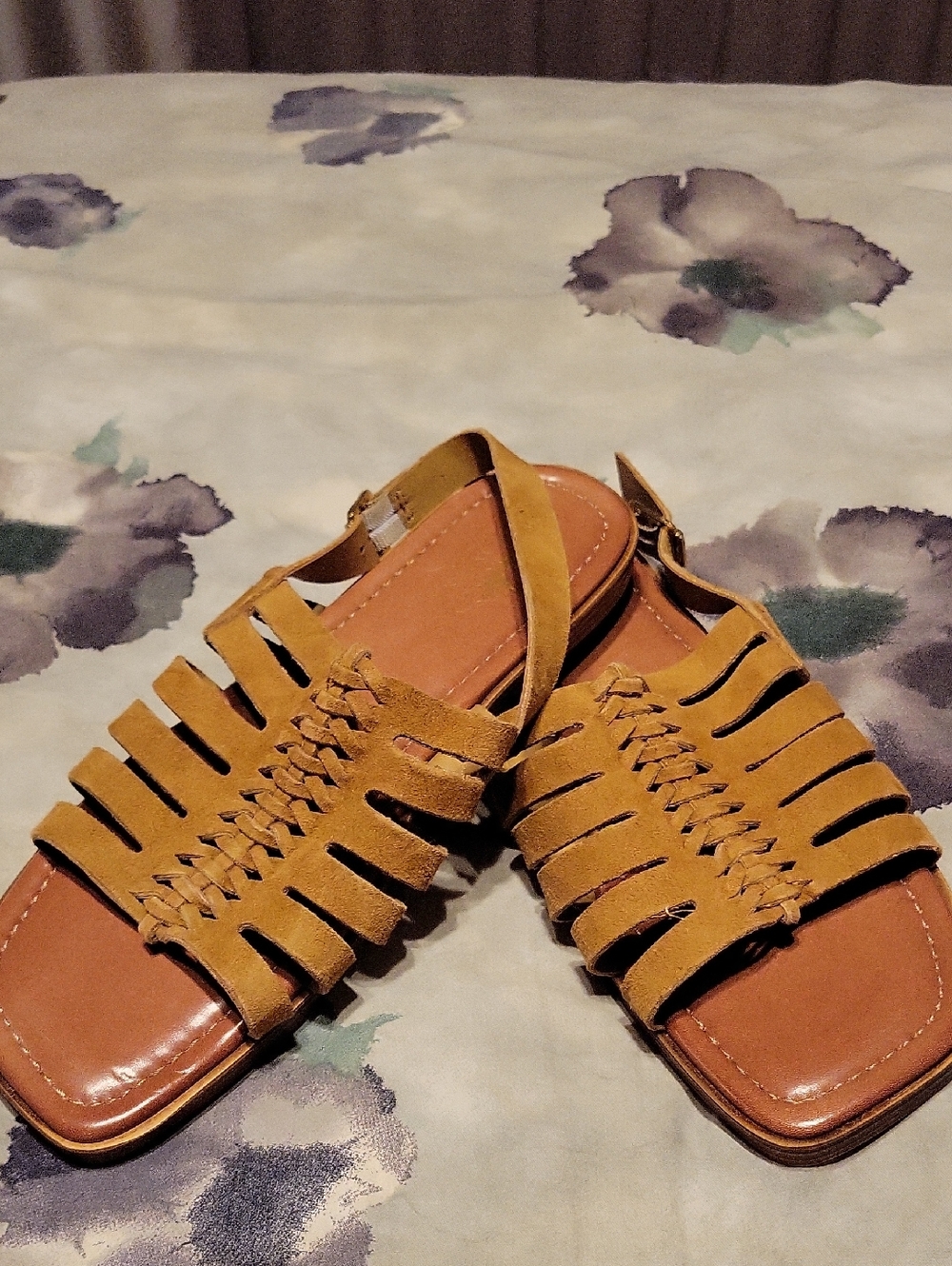 Coach And Four Women's Tan Leather Woven Strappy Slide Sandals